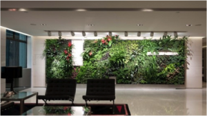 Oficina con plantas en la pared
